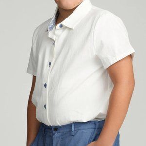 BLUE BUTTONS SHORT SLEEVE HUSKY DRESS SHIRT WITH PAISLEY